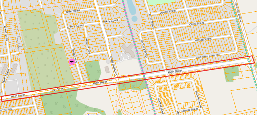 Map of High Street between Tenth Street and Poplar Sideroad