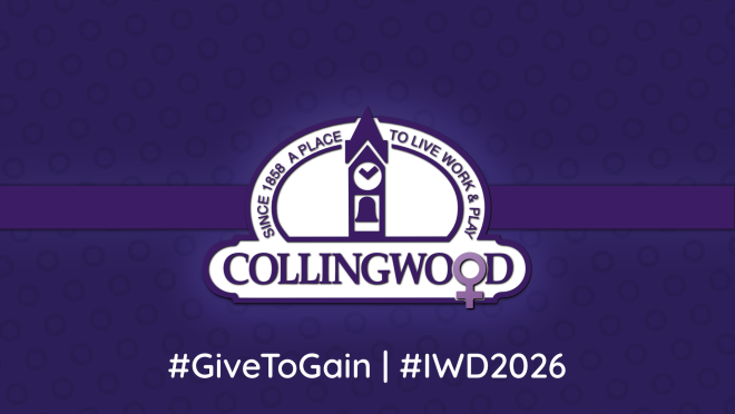 purple version of Town of Collingwood logo for International Women's Day