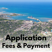aerial of Collingwood with text overlaid "Application Fees & Payment"