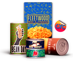 Various food items with band-pun names